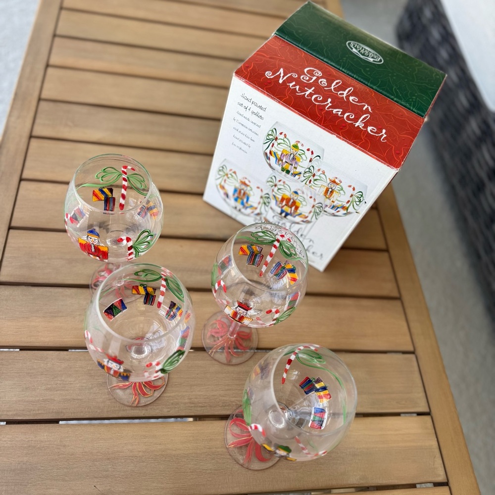 HOME ESSENTIALS AND BEYOND | Golden Nutcracker 4 Hand-painted Goblets Wine Glass